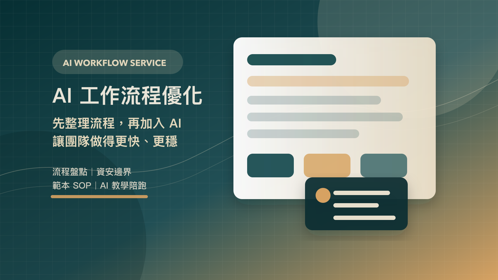 AI 工作流程優化服務，先整理既有工作流程，再加入 AI 教學與陪跑